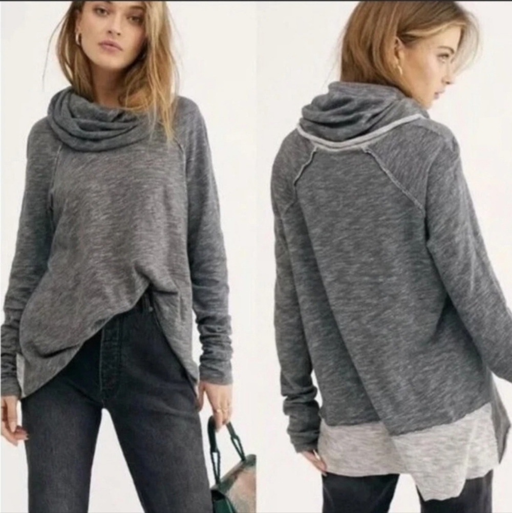 Free People FP Beach One Body Cocoon Cowl Neck Pullover Gray One Size Boho Chic